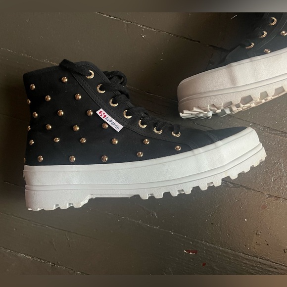 Superga Alpina Studded Women's Black and Gold High-Top Sneakers - Picture 6 of 7
